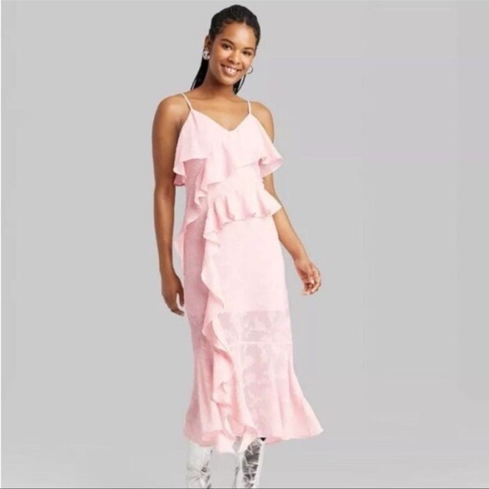 Wild Fable Ruffled Pink Boho Midi Dress  Size Large | NWT